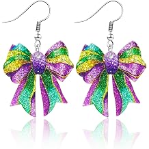 Ronglry Valentines Bow Earrings for Women Acrylic Glitter Pink Valentines Day Earrings for Women Valentines Outfits Accessories Gifts