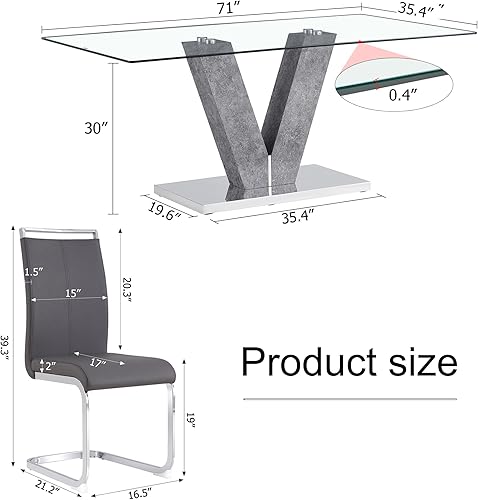 Miniatura 10 de gopop Juego de mesa de comedor de cristal para 8, moderno juego de mesa de comedor, mesa rectangular de vidrio transparente y base de MDF, mesa de