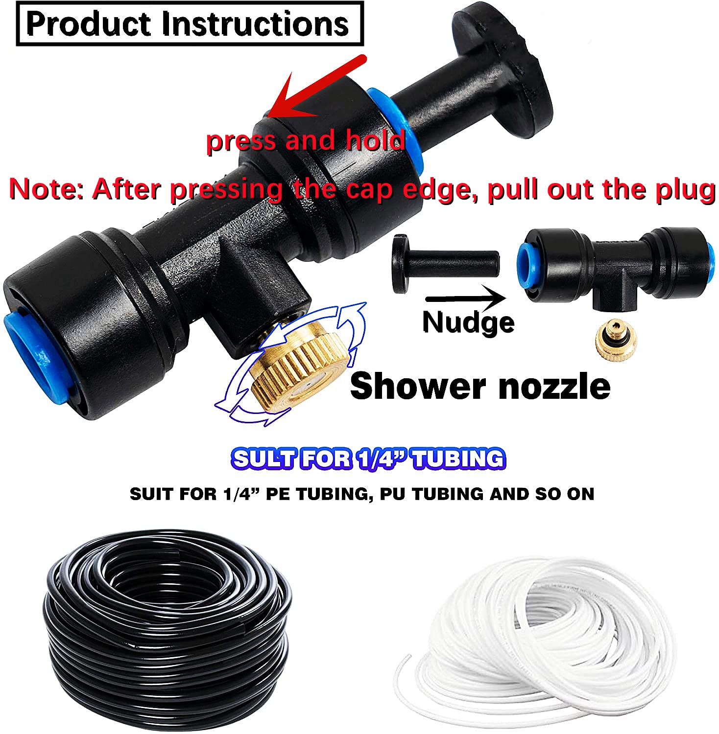 10m Kit d’Irrigation Système avec 10 Buses de Brume avec Joint en T,Système de Refroidissement parbrumisateur par Brouillard pour Jardin,Serre(Noir）