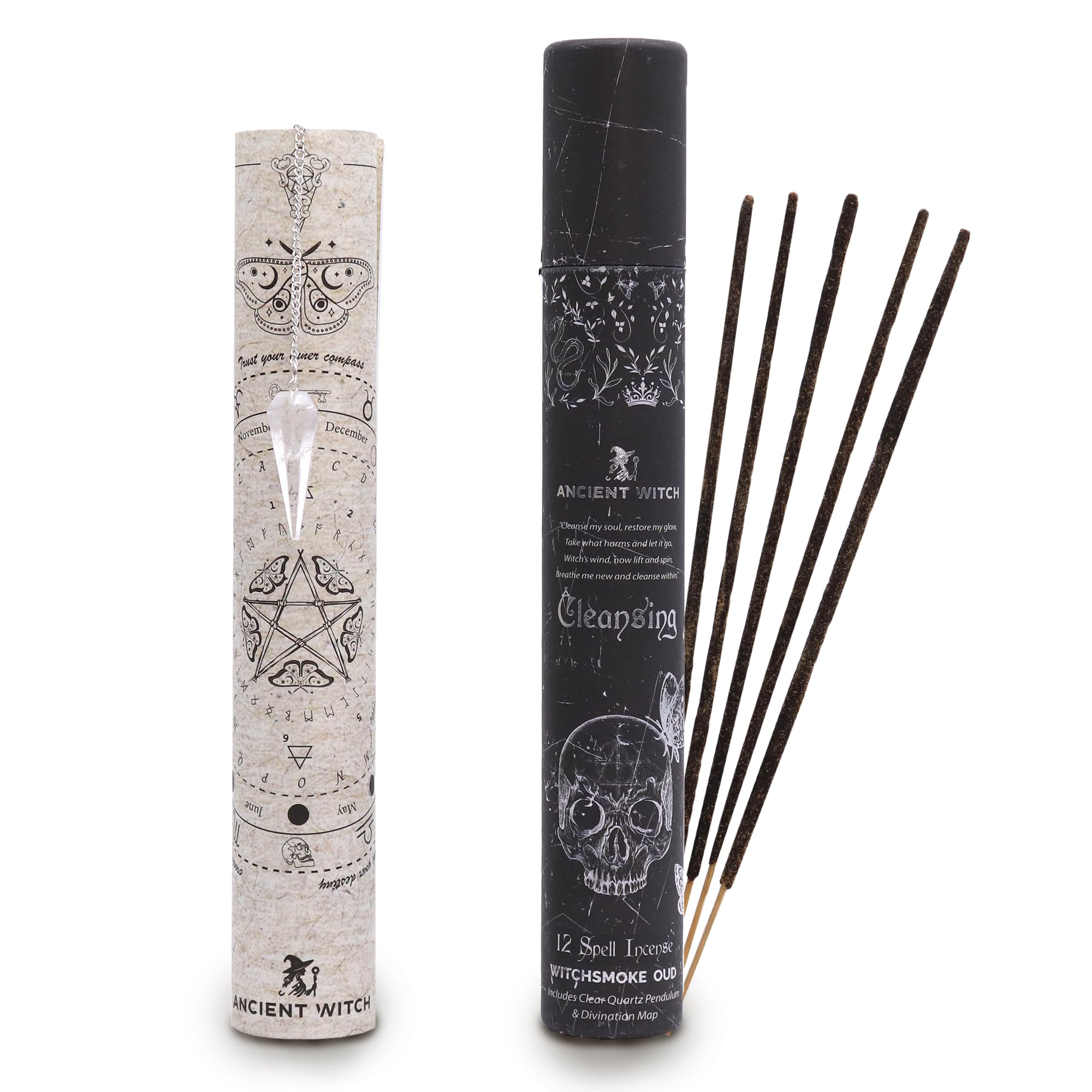 Ancient Wisdom Brown Spell Incense, Cleansing Rock Crystal Pendulum, Bamboo Sticks, Natural Ingredients, Aromatherapy, 27Cm