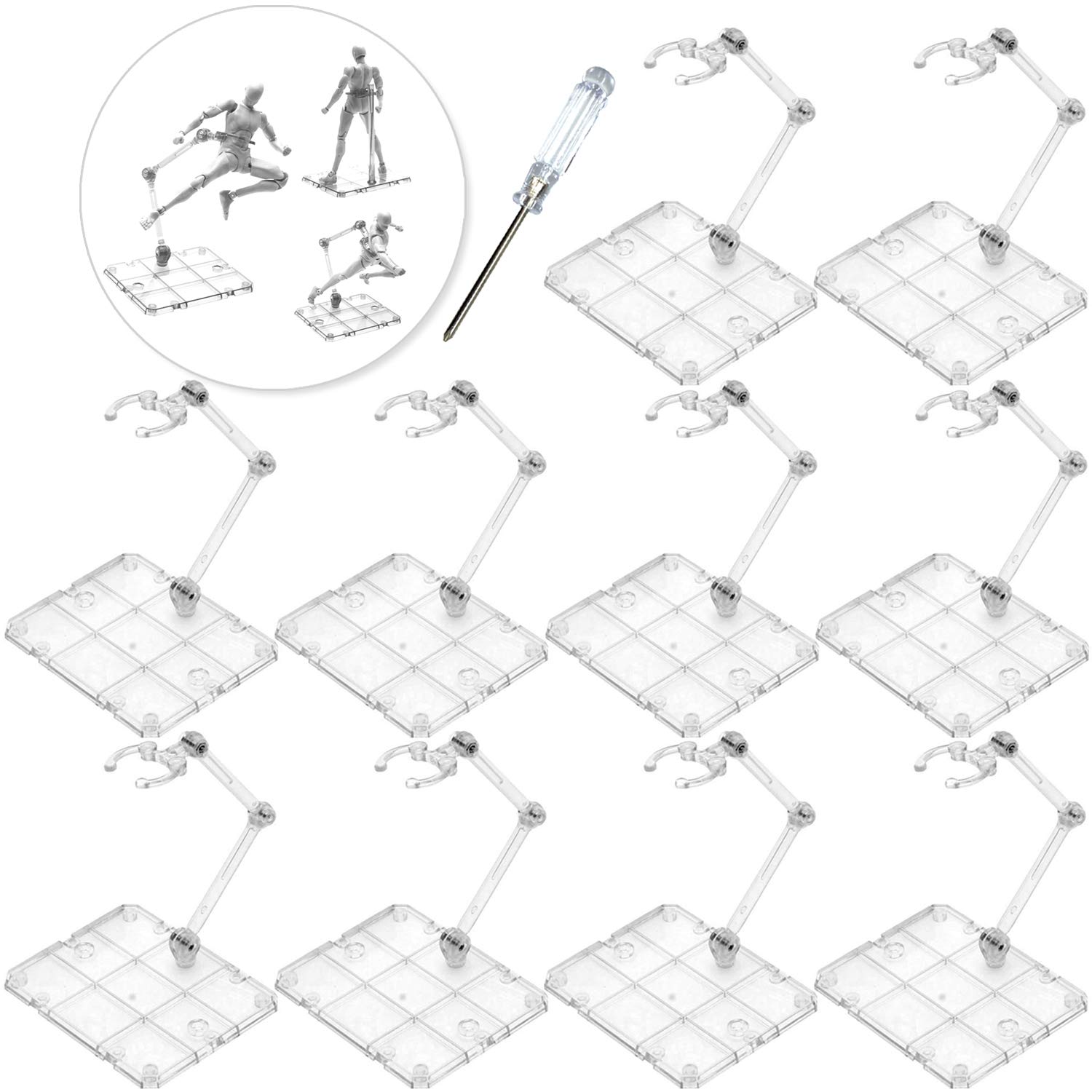 Support de Figurine, XISTEST 10 pièces Support de Figurine d'action avec 1 pièce Tournevis, Transparent
