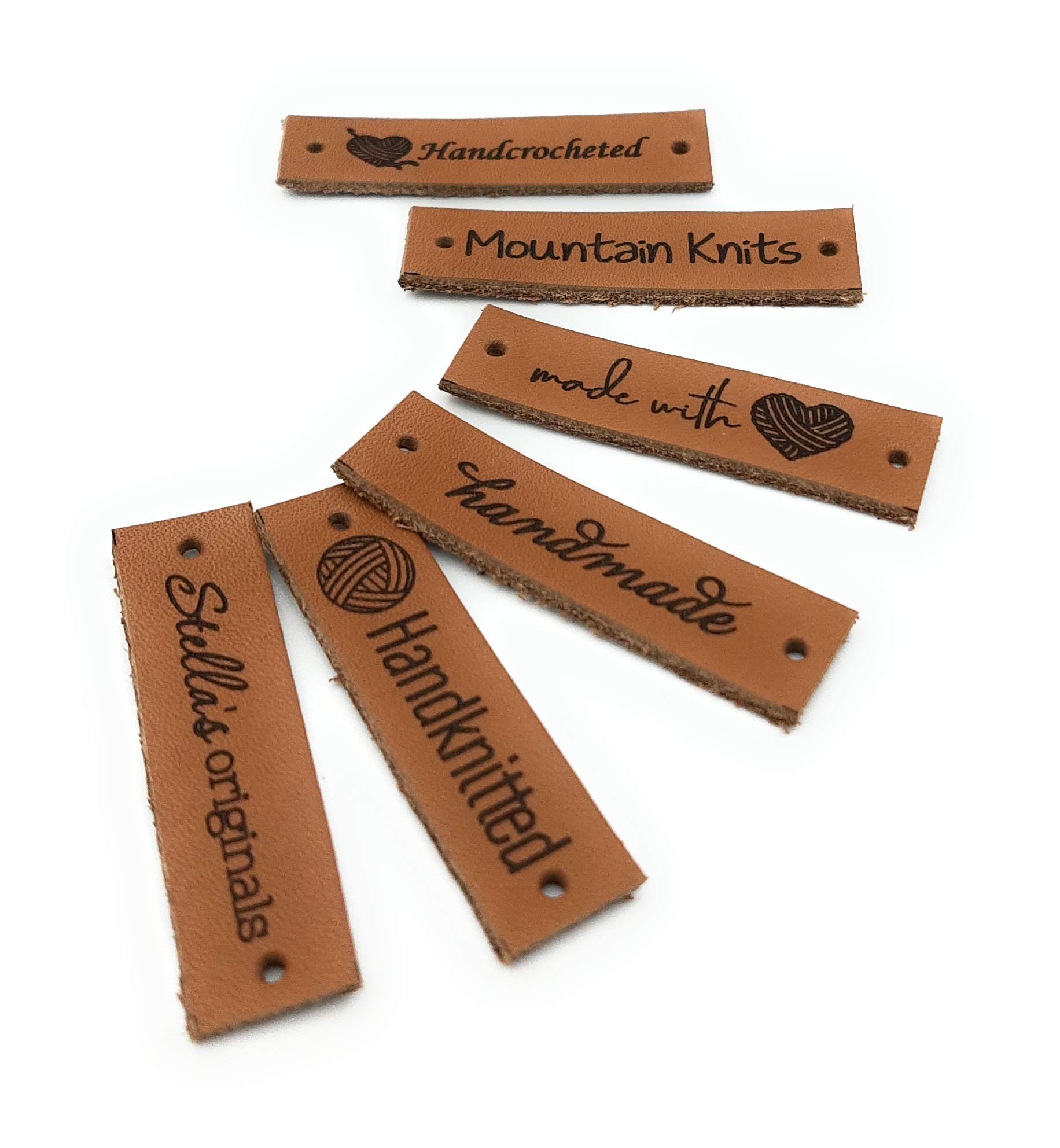 Personalized leather logo and care labels, custom labels, leather tags, labels for knitted products, personalized label tags, set of 25