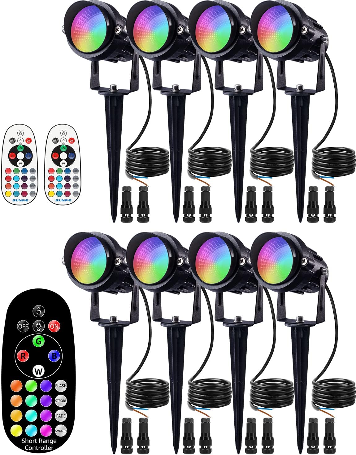 SUNVIE 8 Pack RGB Color Changing Landscape Lights Low Voltage LED