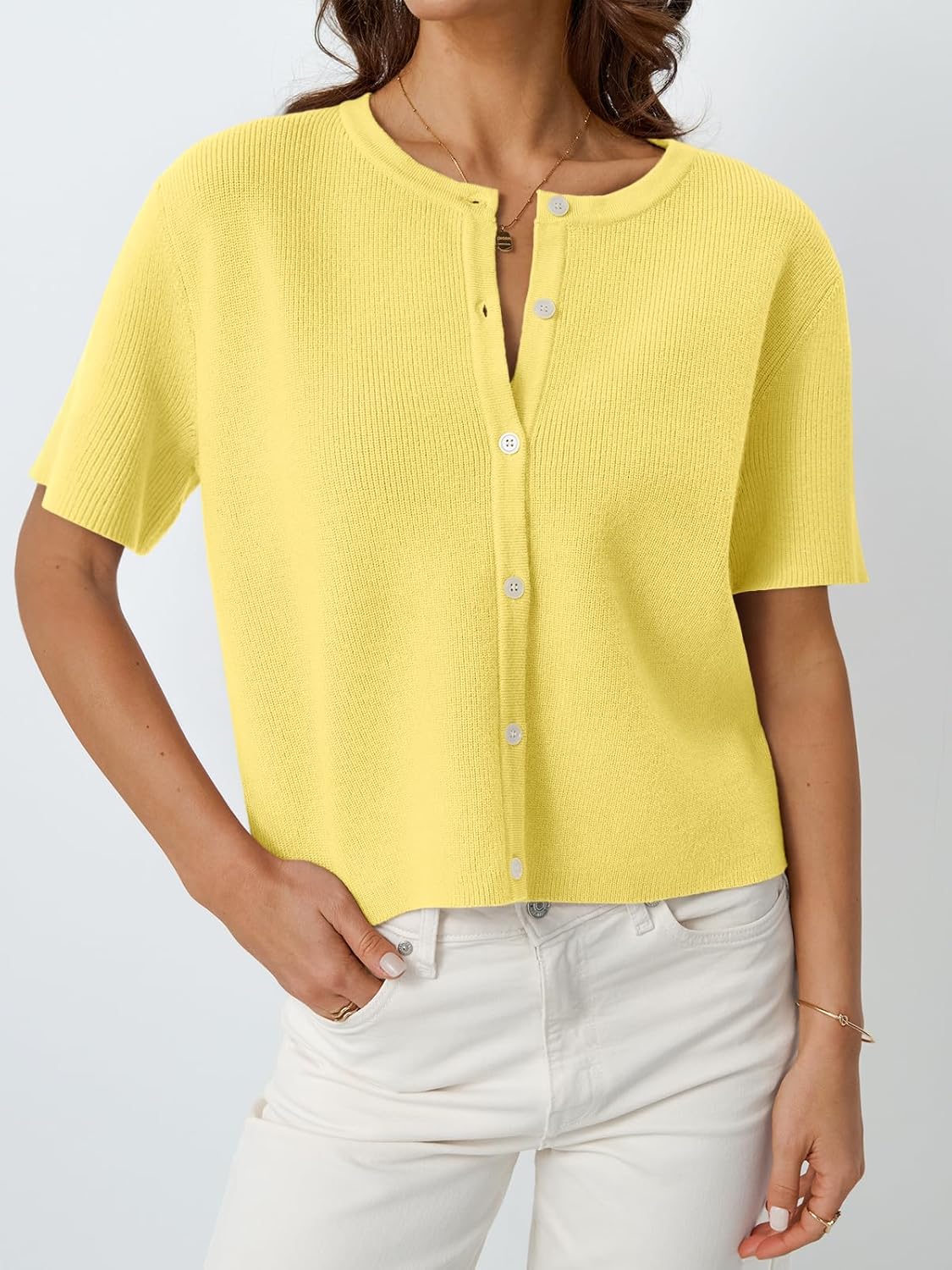 LILLUSORY Short Sleeve Cardigan Sweaters for Women 2026 Summer Cropped Button Up Sweater Tops Casual Shirt Y2K Outfits - Image 2