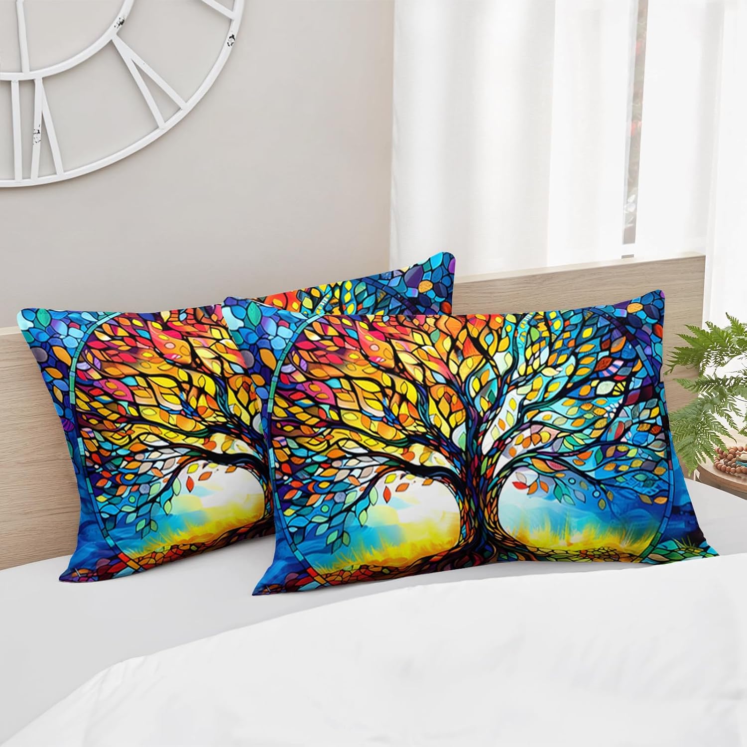 AILONEN Colorful Tree of Life Comforter Set Queen Size,Oil Painting Tree Art Aesthetic Bedding Set,Soft Boho Comforter with 2 Pillowcases,3Pcs
