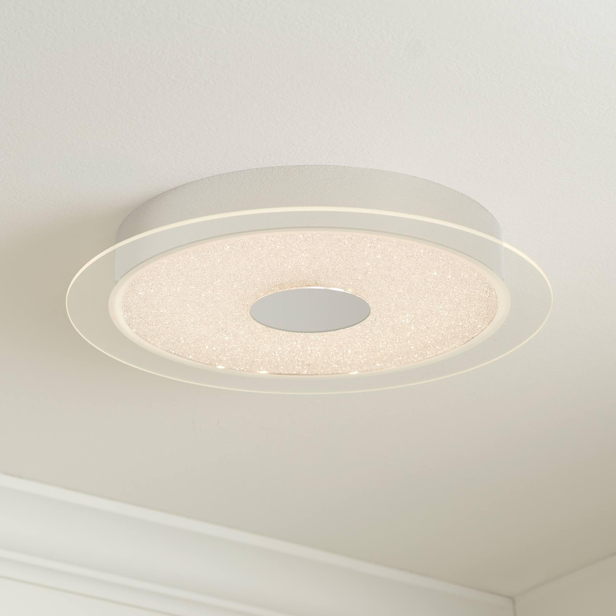 Possini Euro Design Modern Ceiling Light Flush Mount Fixture LED 16" Wide Chrome Crystal Sand Clear Acrylic for Bedroom Kitchen Living Room Family