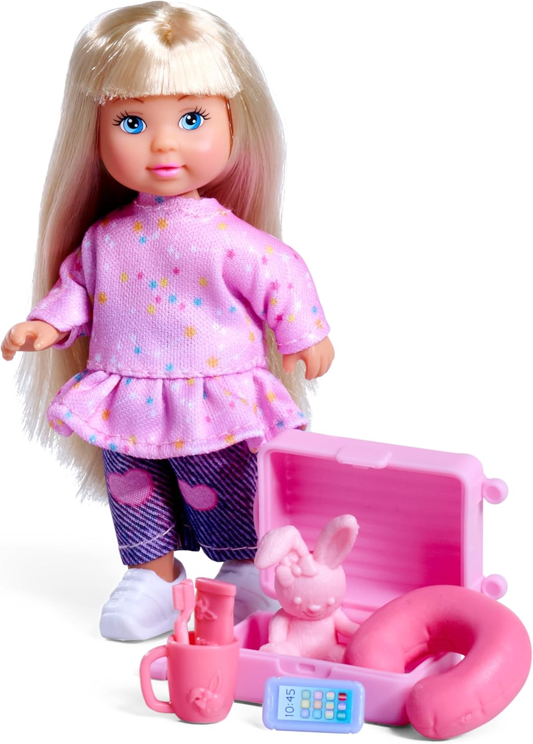 Simba Evi Love Travel Fun - Doll (12 cm) with Opening Case & Travel Accessories, Creative Role Play for Children from 3 Years