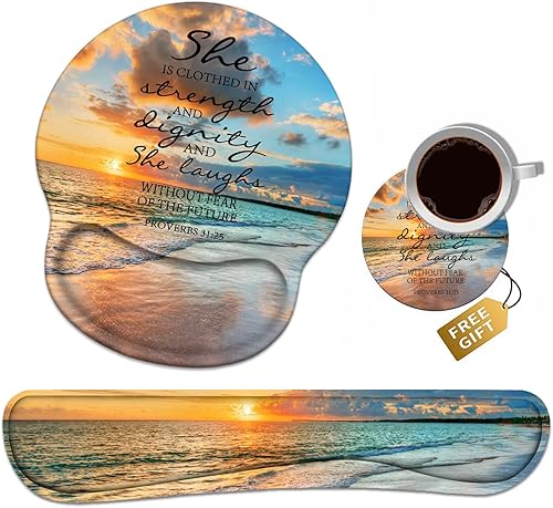 Miniatura 1 de Reposamuñecas para teclado + alfombrilla para mouse con posavasos, base de poliuretano antideslizante, alfombrilla ergonómica para mouse para el