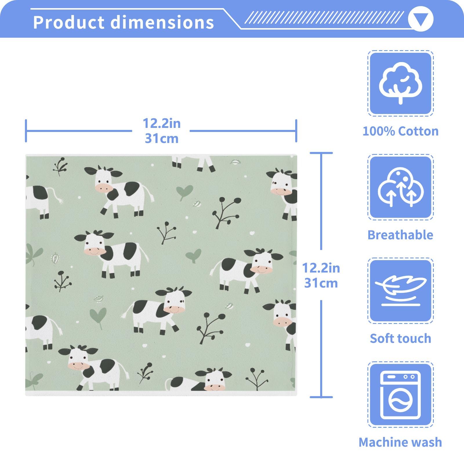 ALAZA Wash Cloth Set 100% Cotton Fingertip Towels Face Cloths Sets Cute Farm Cows Highly Absorbent Soft Feel Set of 2