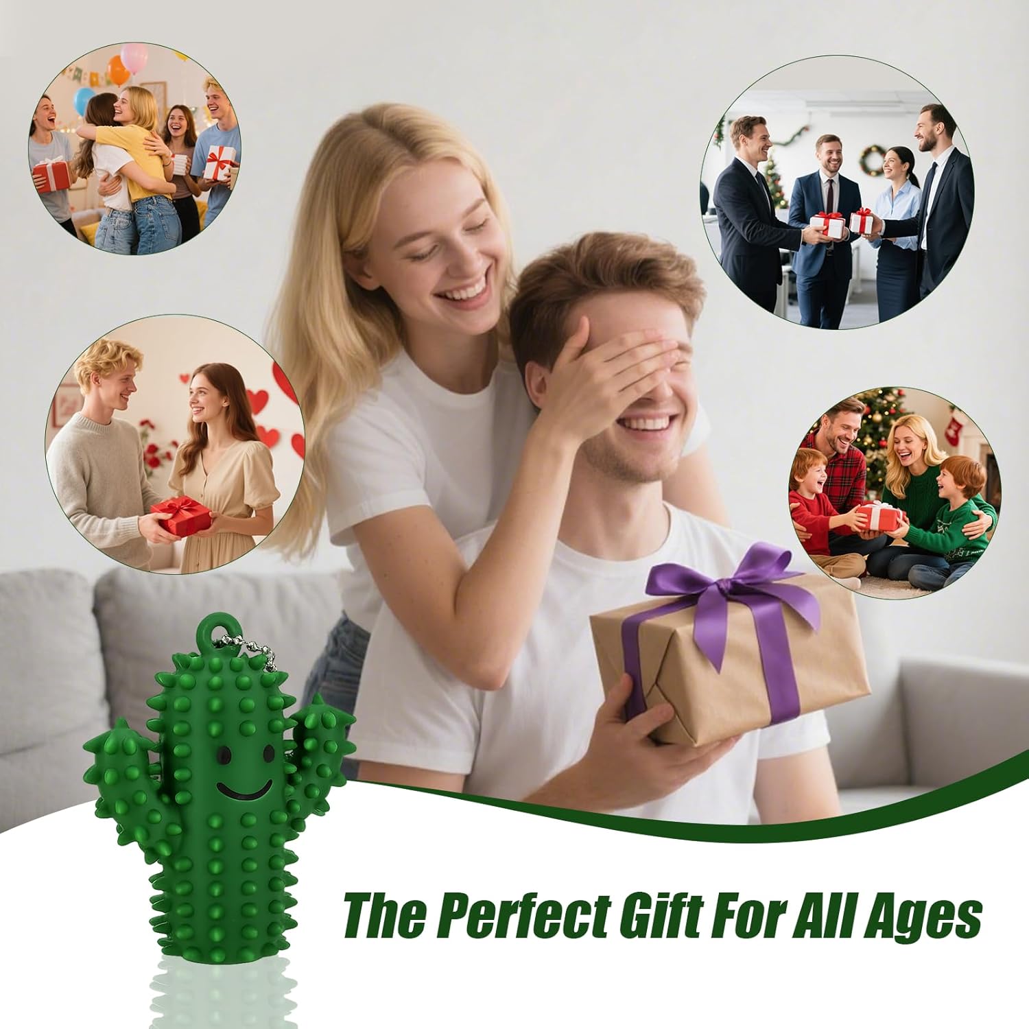 2Pcs Little Ouchies Pain Fidget - Silicone Cactus Portable Pain Stim Tool Fidget Toys Adults, Spiky Grippie Stim Keychain, Anxiety Stress Relief Items Fidget Sensory Toys, Novelty Gifts, Green