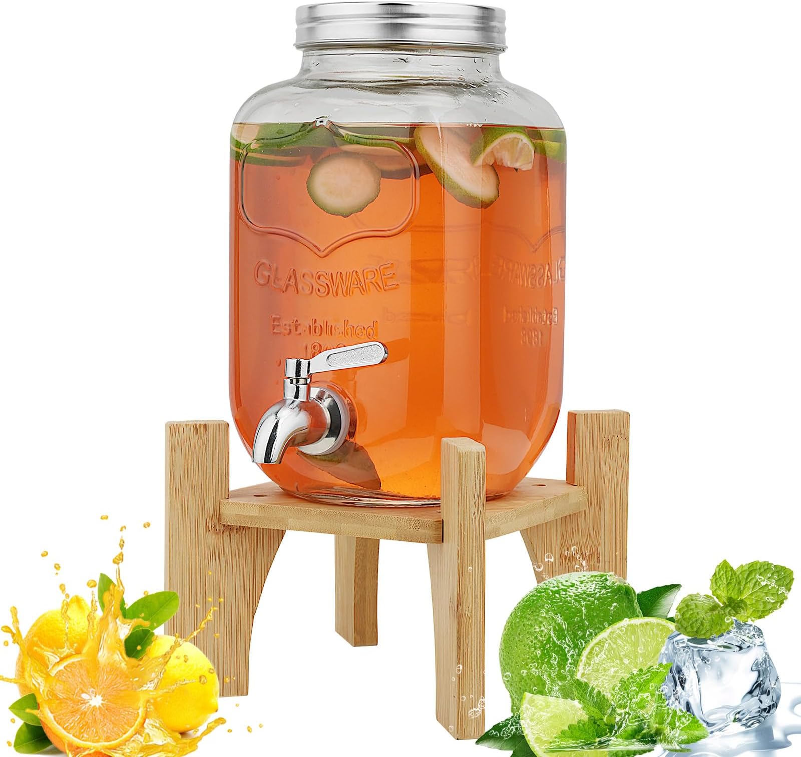 1 Gallon Glass Beverage Drink Dispenser with Metal Spigot Yorkshire Mason Jar