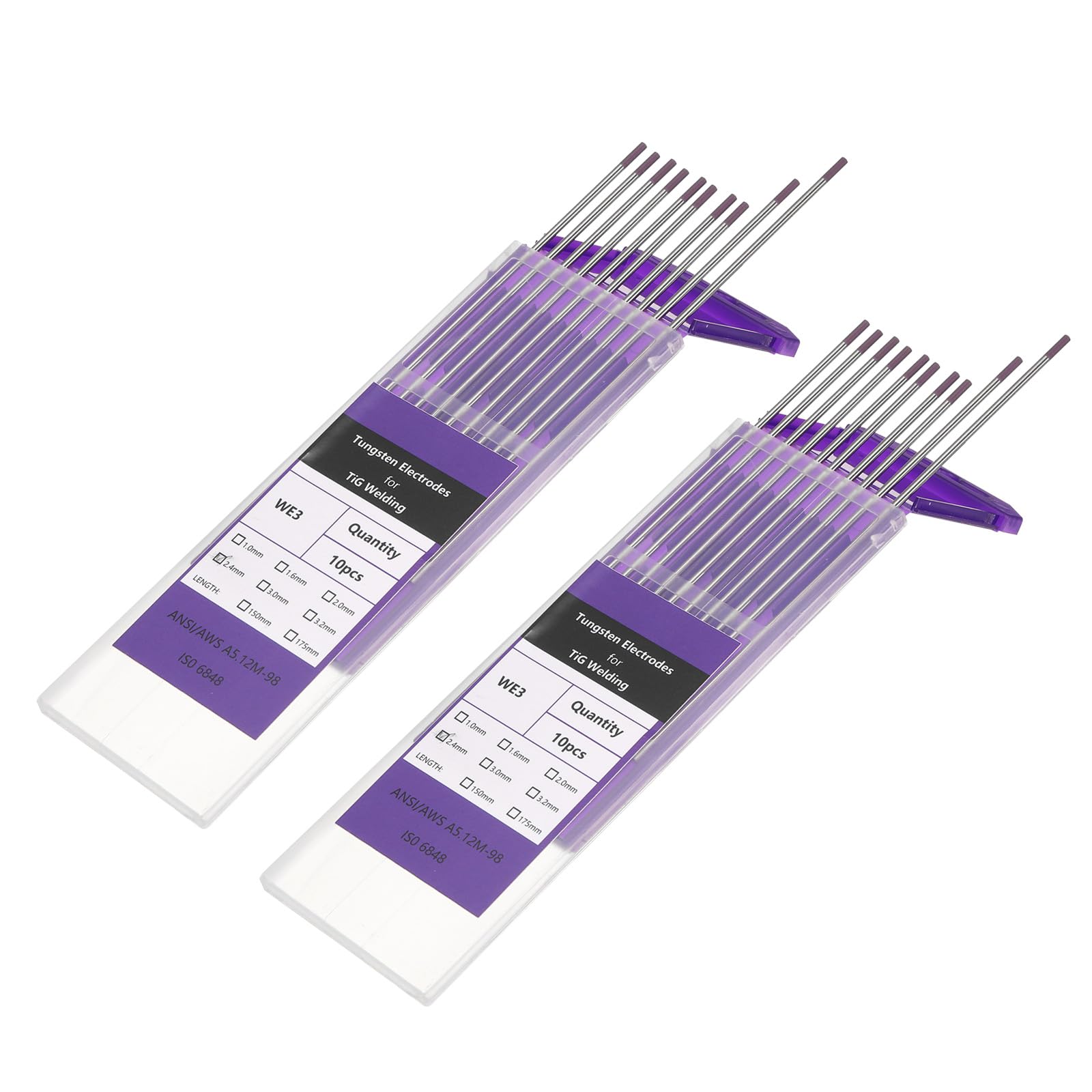 QUARKZMAN 20 Piezas De Electrodos De Tungsteno Para Soldadura TIG 3/32" X 7" Mezclados Para Soldadura De Acero Inoxidable, Soldadura De Aleaciones Y Magnesio, Manufacturera, Color Púrpura