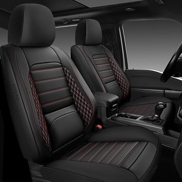 Tacoma Seat Covers 2016-2023 Front Only, Leather Truck Interior Sets with Lumbar Support Custom Fit for Toyota Tacoma 3rd Gen Double/Crew Cab SR SR5 TRD Sport TRD Off-Road TRD ProBlack Red
