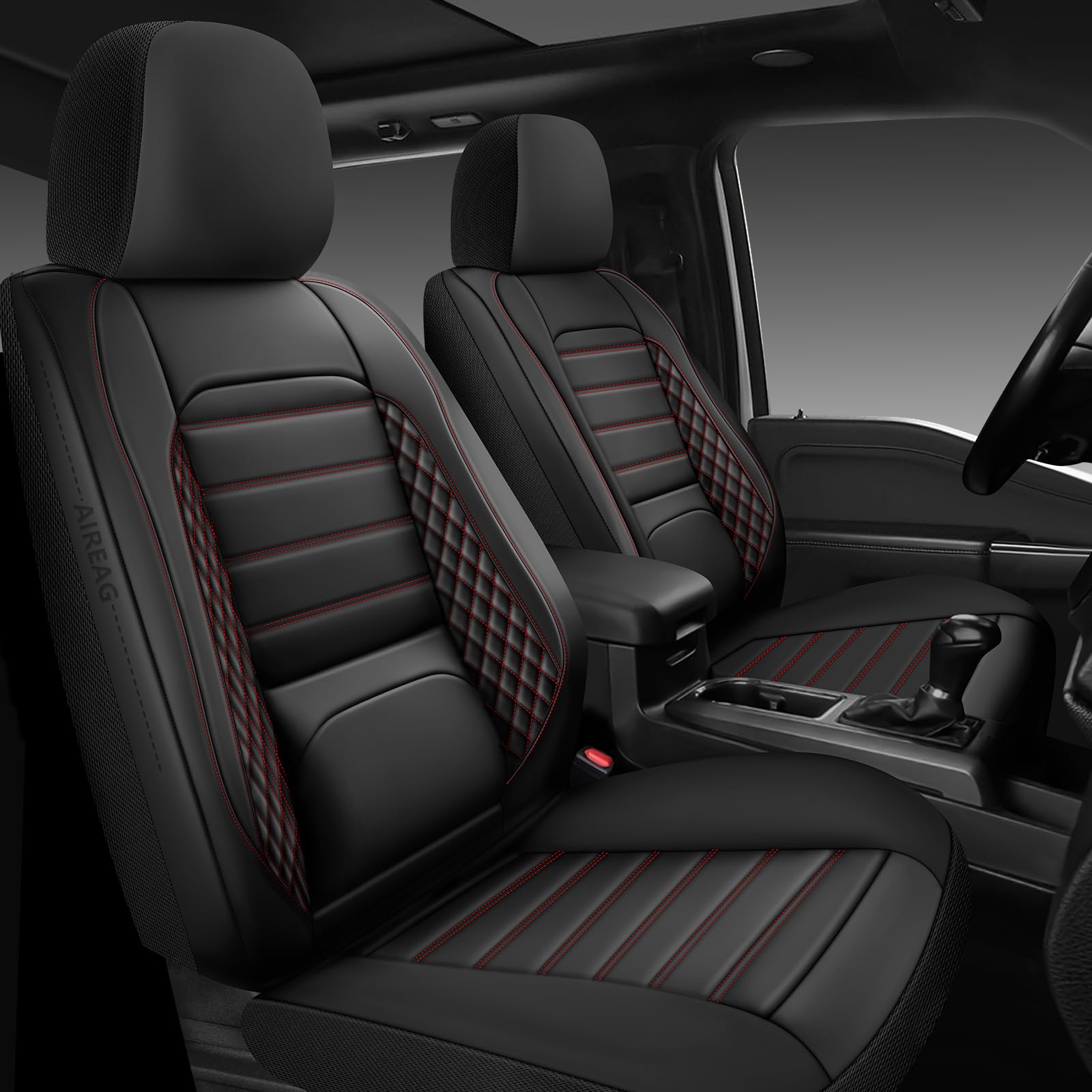 Photo 1 of WENNFOUR Tacoma Seat Covers 2016-2023 Full Set, Leather Truck Interior Sets with Lumbar Support Custom Fit for Toyota Tacoma 3rd Gen Double/Crew Cab SR SR5 TRD Sport TRD Off-Road TRD Pro(Black Red)