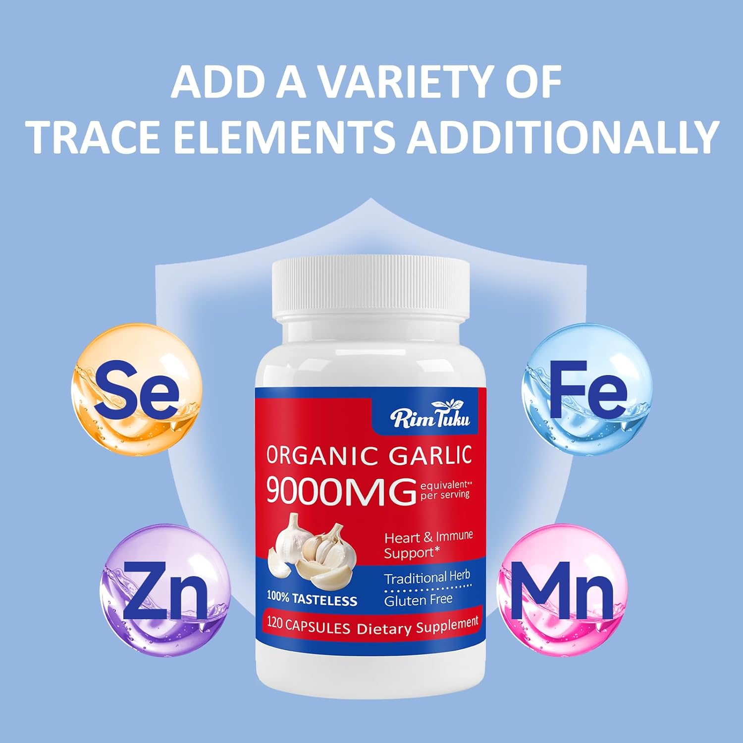 9000MG Aged Garlic Extract Organic Garlic Supplement Powder 30:1 Extract Formula, with Alliin Purity 99%+, Microelement Selenium, Iron, Zinc, and Manganese, 2+ Month Supply, 360 Capsules