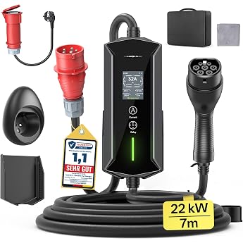 Mobile Wallbox 22kW 7M 6-32A EV Charger with CEE Adapter Type 2 Charging Cable