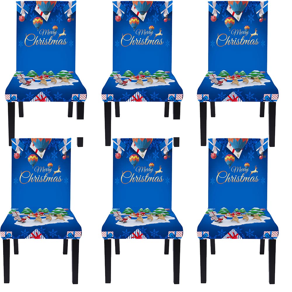 Andreannie Set of 6 Christmas Dining Room Chair Covers Snowflake Stretch Removable Dining Chair Slipcovers Protector Decorative for Christmas Holiday Party Ceremony (Blue, Set of 6)