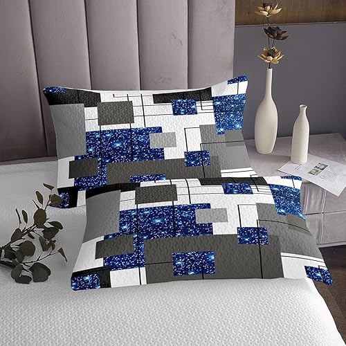 Miniatura 10 de Juego de edredón geométrico verde lima, gris, tamaño Queen, negro, gris, blanco, geométrico, cuadrado, para niños y niñas, juego de colcha abstracta