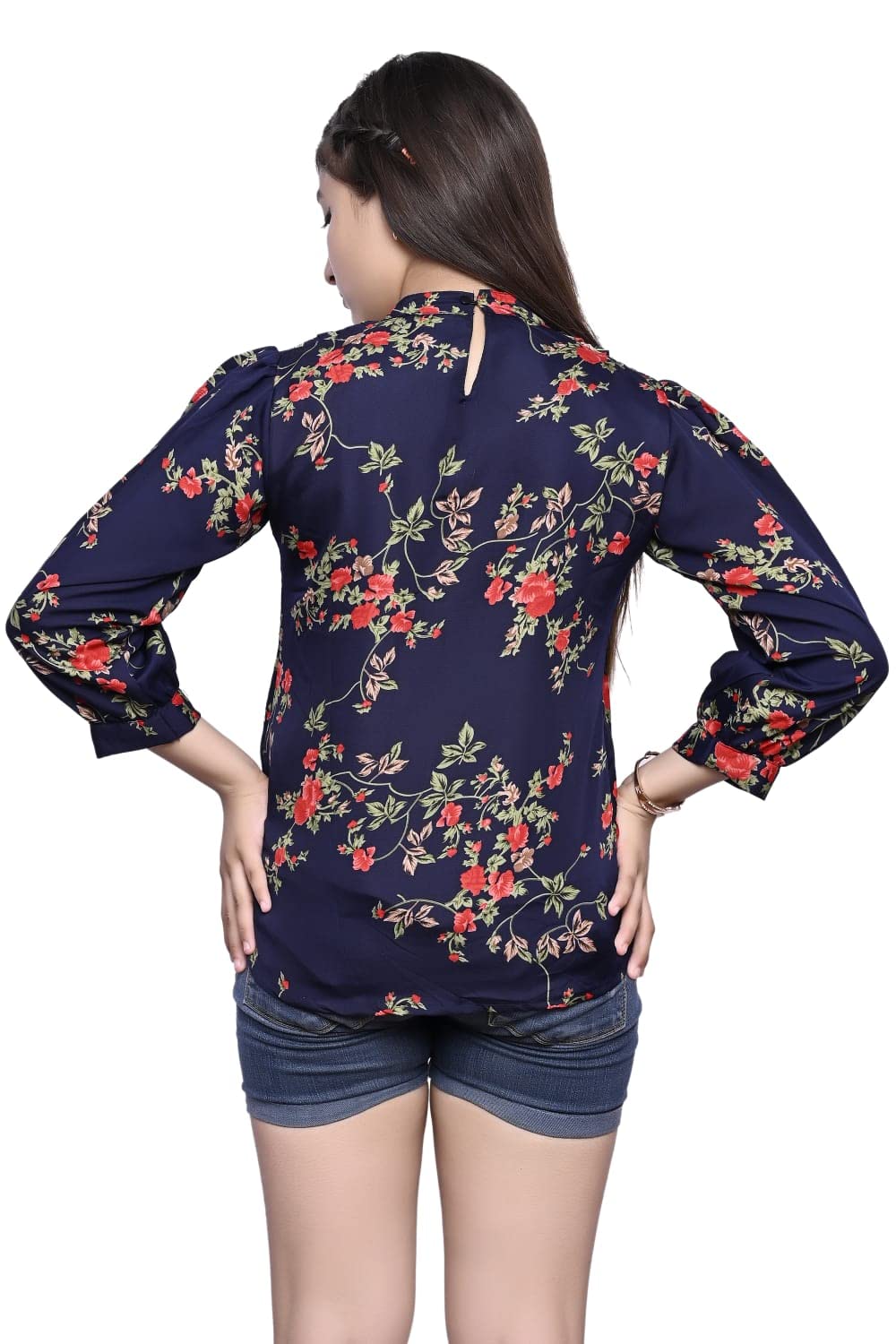 ORIEX THE ORIGINAL FASHION Girls Pleated Flower Design Slim Fit Top-63 Blue 13-14 Years - Image 2 thumbnail