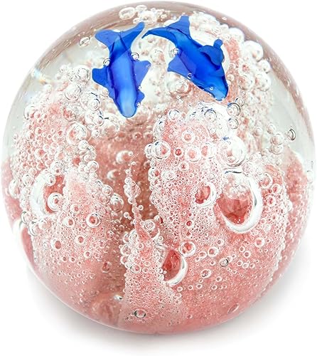 Bola de cristal soplada a mano, decoración de coral rosa pisapapeles, decoración del hogar coleccionable, decoración de acuario, decoración de