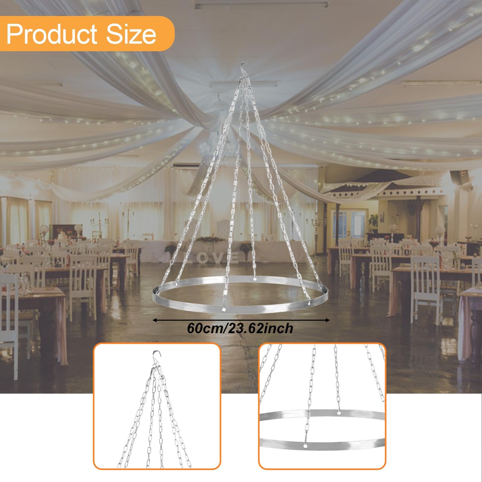 Kit de Suspension Au Plafond pour Drapés de Tissu, élégant, avec Crochets, Décoration de Mariage pour Gazebo et Jardin, 60 Cm de Diamètre