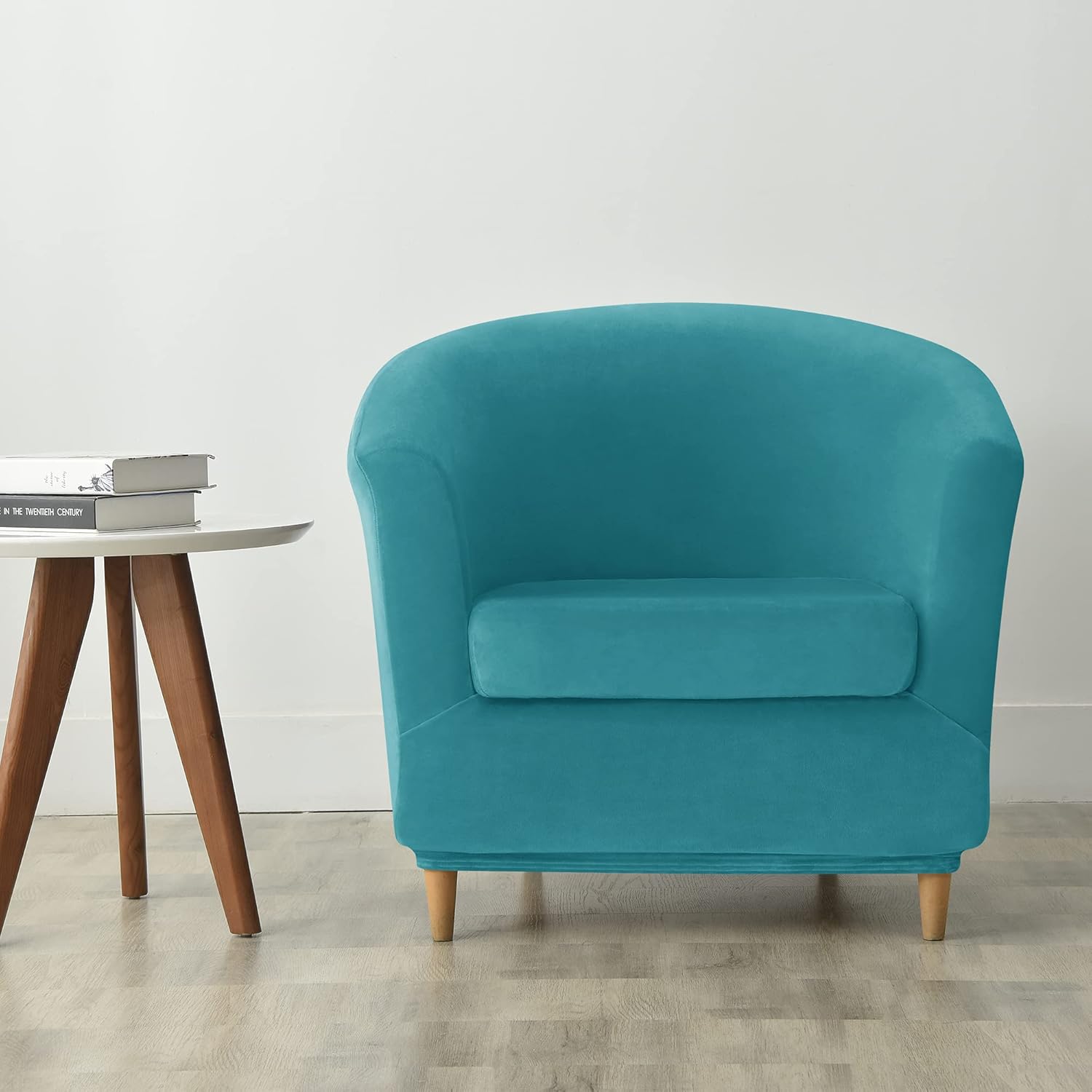 CONRUSER Velvet Club Chair Slipcover, 2-Piece Tub Chair Cover with Cushion Cover Soft Stretch Armchair Slipcover Non Slip Furniture Protector for Living Room (Turquoise Blue)