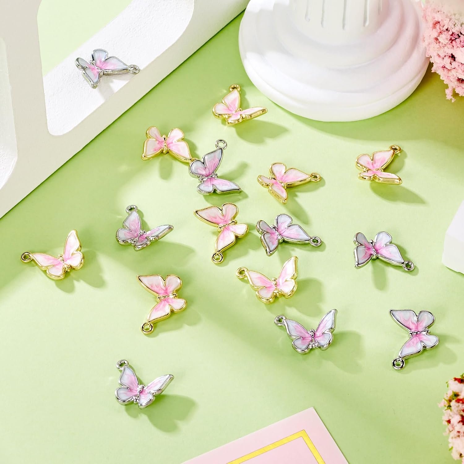 Cheriswelry 16Pcs Butterfly Enamel Charms Light Gold Alloy Enamel Pendants Gradient Butterfly Metal Links 14x18mm for DIY Craft Necklace Earring Bracelet Jewelry Making - Image 6
