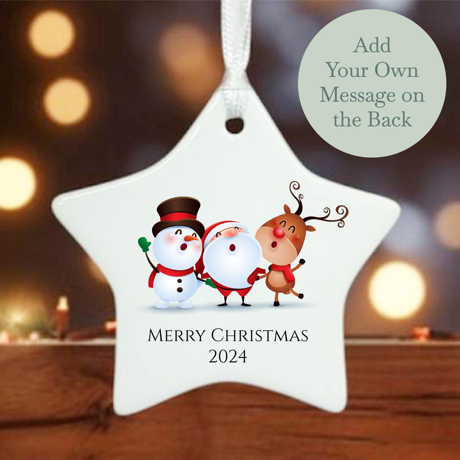 Luck And Luck Red Personalised Christmas Decoration, Porcelain Bauble Ceramic Gift, Custom Tree Decoration, Santa And Friends Design With Custom Message
