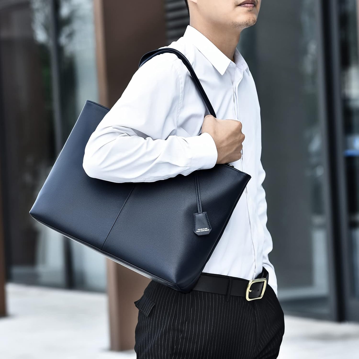 FSD.WG Men's Tote Bag,Business Bag, Leather Briefcase,Elegant Leather（PU）,Large Capacity,Black - Image 2