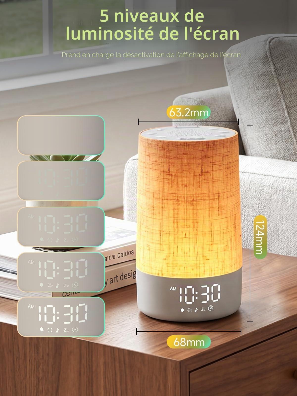 Réveil Lumineux Simulateur d'Aube, Lampe de Reveil avec 30 Sons pour Dormir, LED Lampe de Chevet à Intensité Variable, Fonction Charge, Snooze, Minuteur, 13 Niveaux de Luminosité, pour Chambre