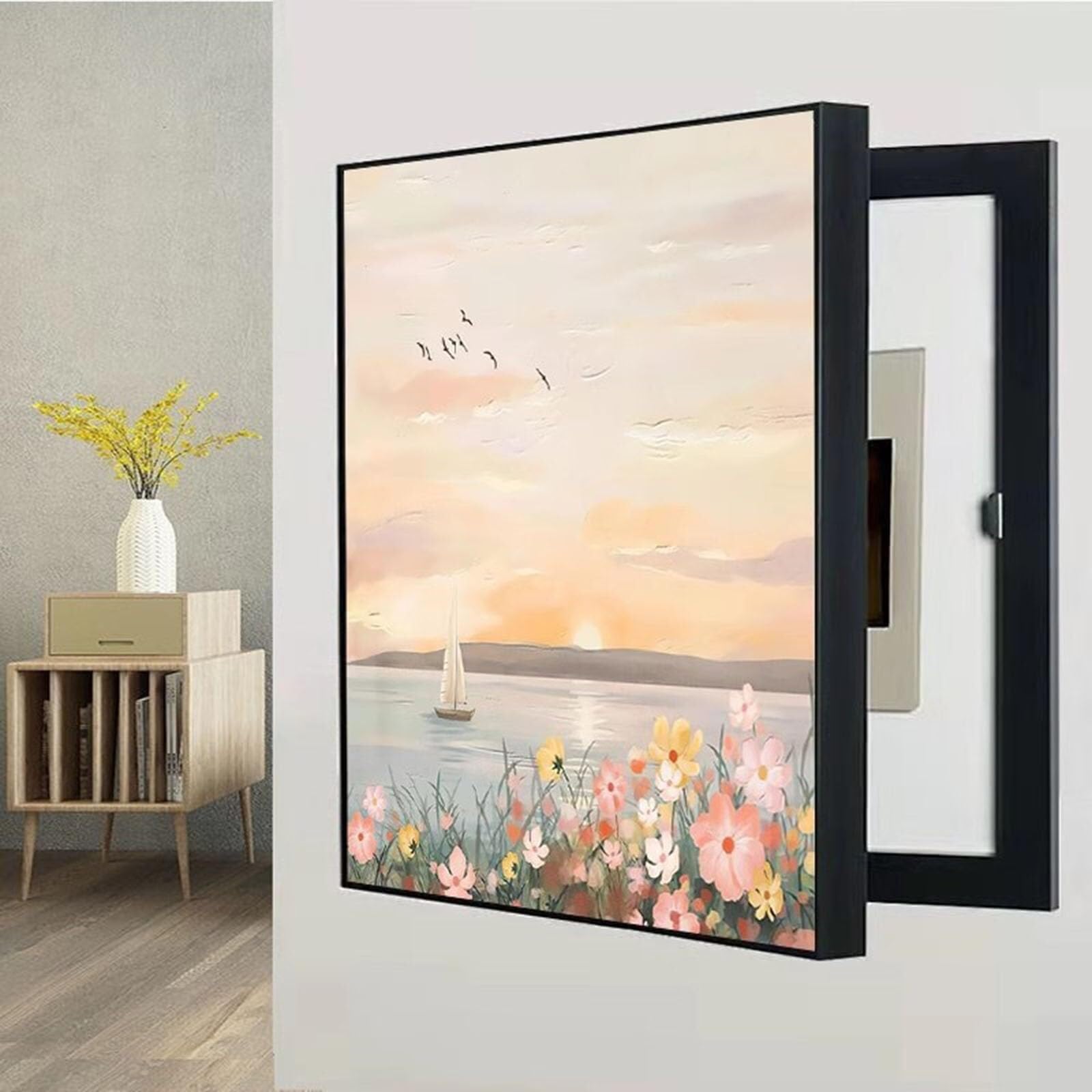 Cuadro Eléctrico Decorativo con Cubierta Oculta, Caja de Medidores y Panel de Disyuntores, Montaje en Pared, Ideal para Hogar y Oficina(H,35x45cm)