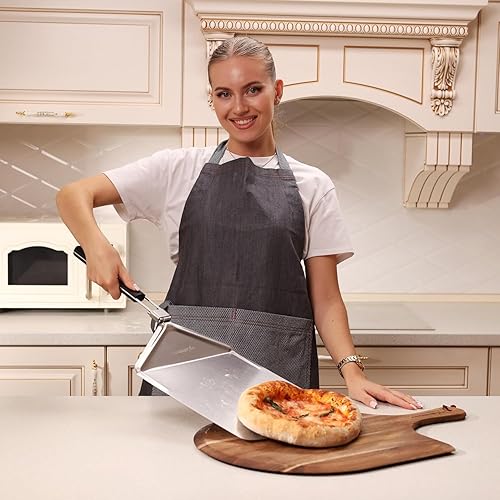 Miniatura 7 de KitchenStar Peeling de pizza de metal de 9.5 pulgadas, espátula de pala de acero inoxidable con mango plegable, herramienta de colocación y