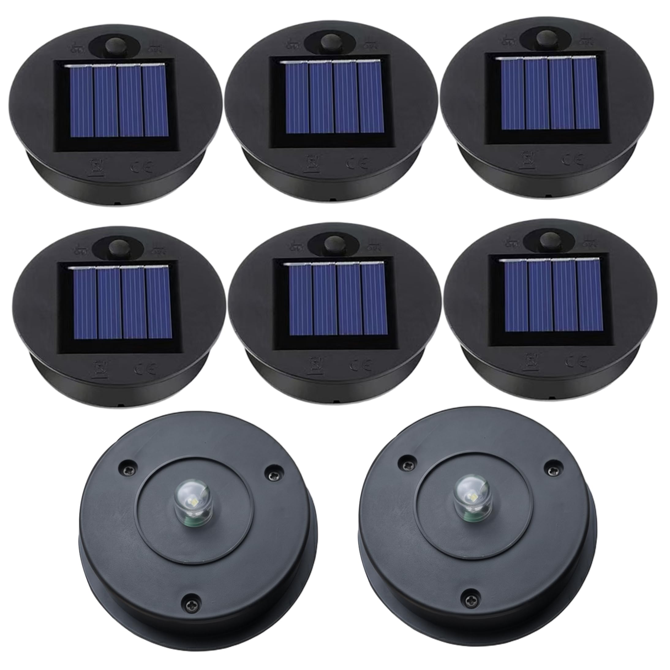 Solar Light Replacement Top, 8 Pcs Solar Lantern Replacement Top, Dual Mode Light Parts with Built-in Battery, 2.76 Inch (7cm)