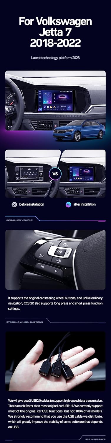 Porównanie deski rozdzielczej samochodu przed i po montażu TEYES CC3 2K