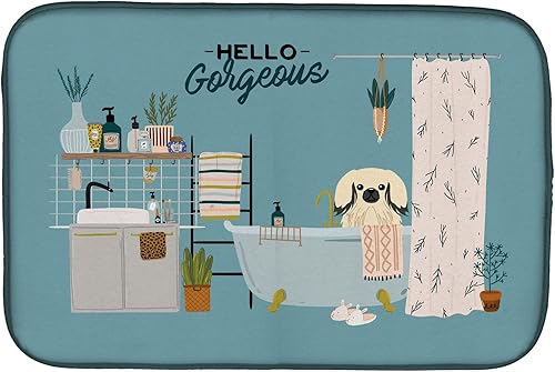 Miniatura 296 de Caroline's Treasures CK7824DDM - Tapete absorbente para secado de platos con diseño de bulldog inglés, rojo y blanco, para encimera de cocina, 14 x