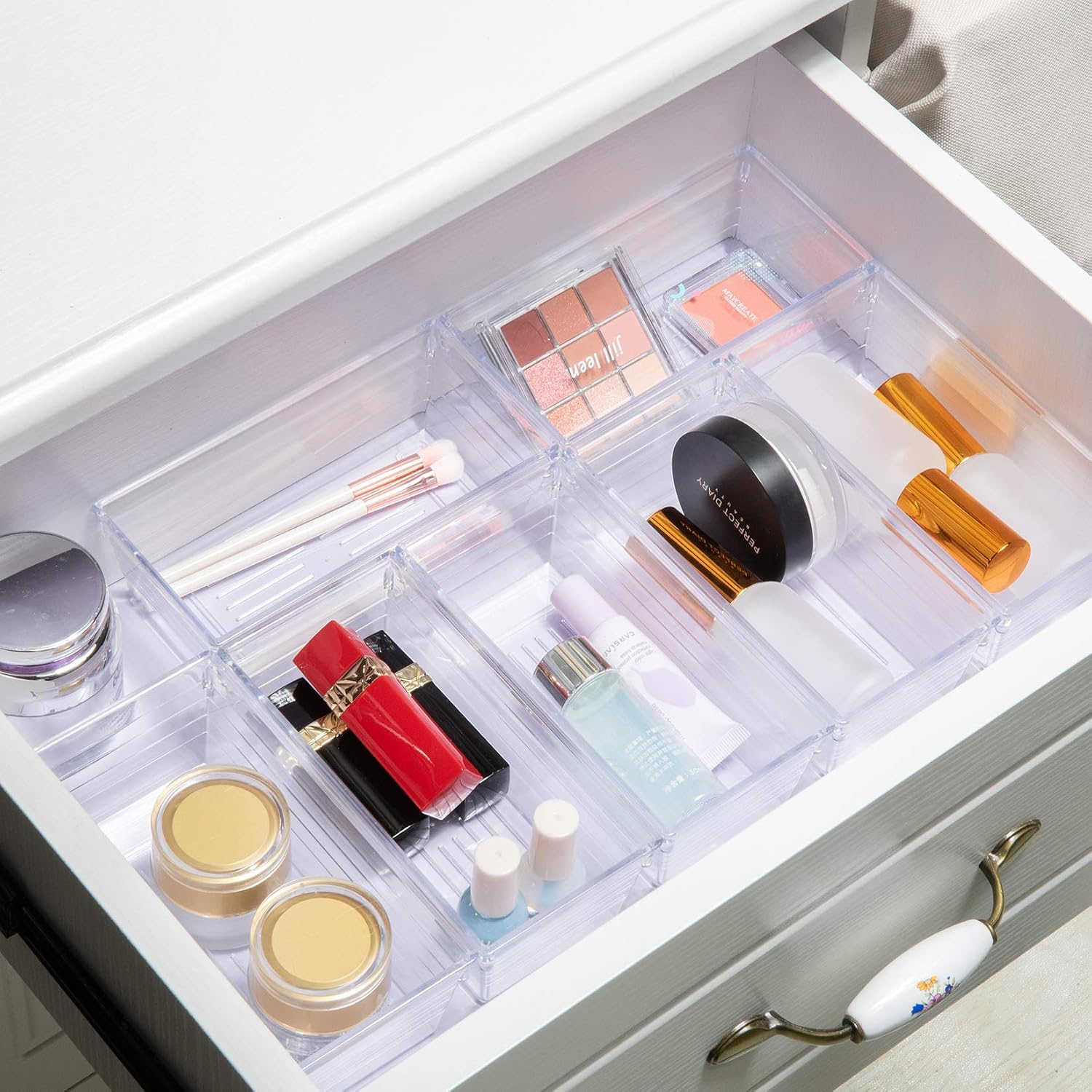 Clear Plastic Drawer Organizer Tray for Vanity Cabinet (6"×3"×2" Set of 8) Storage Tray for Makeup, Kitchen Jewelries and Gadgets image 3