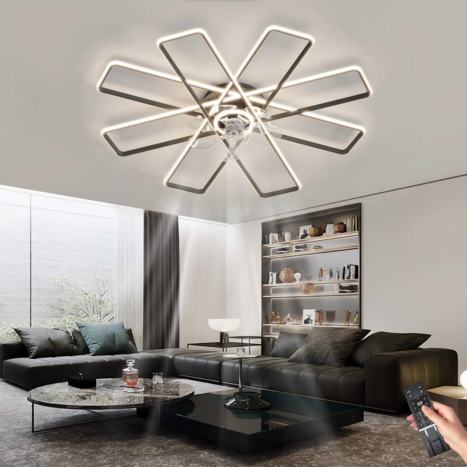 Ventilateur de plafond chandelier design 105 cm eclairage LED programmable - 8