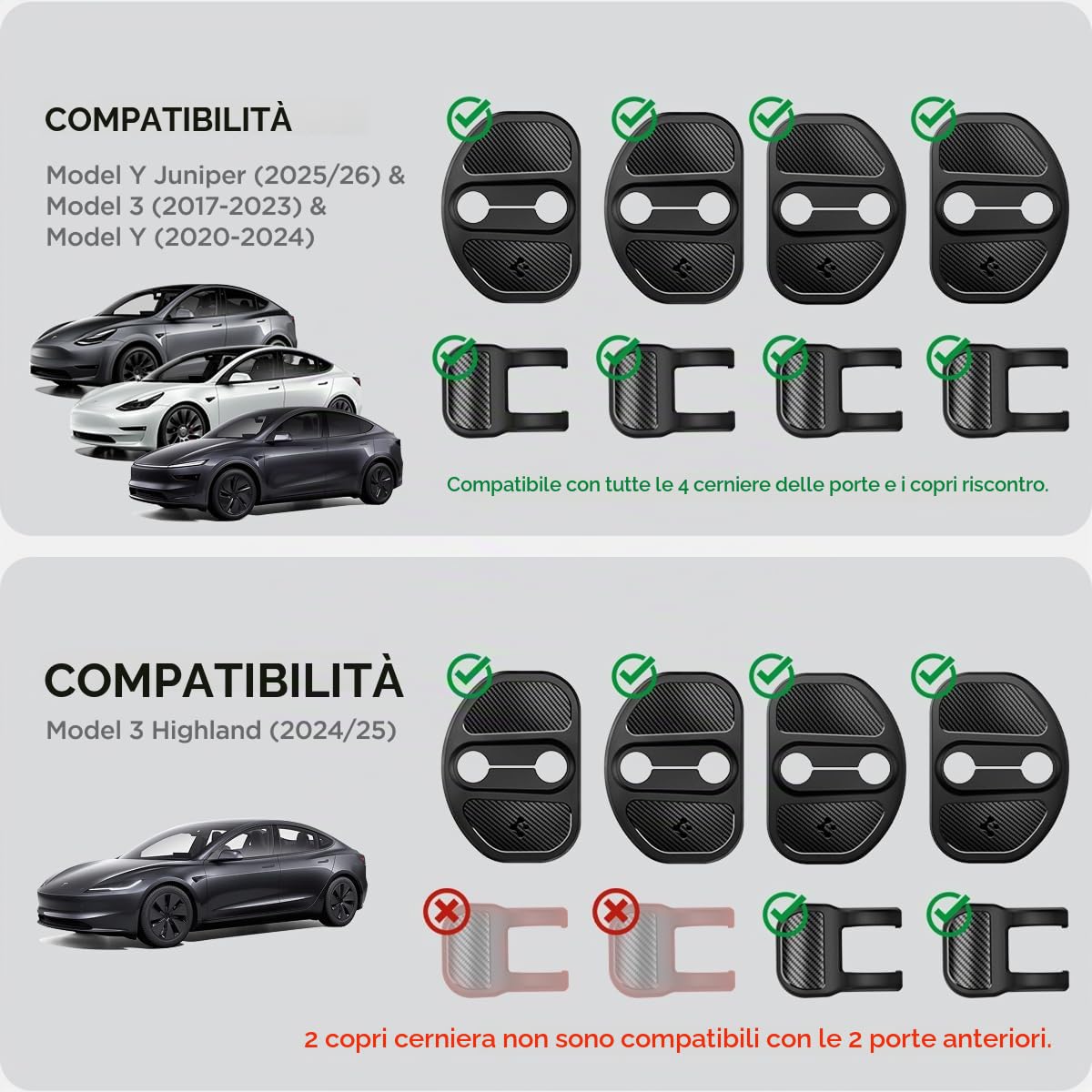 Spigen Tesla Model 3 (2017-2023) Model Y Juniper (2025 2026), Model Y (2020-2024) Coperture per Serratura e Cerniera delle Portiere, Accessori per Tesla - 4 Pezzi