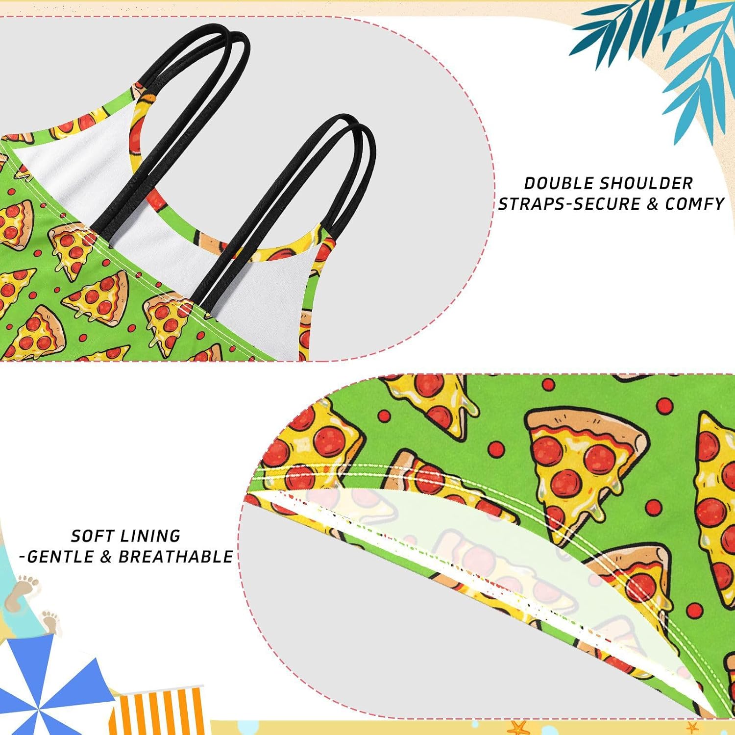 Girls Two Piece Swimsuits Green Pizza Slice Bikini Set Swimwear Kids Bathing Suit for Girls 5-12 Years