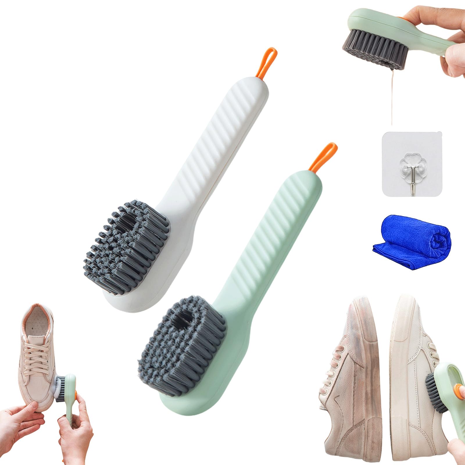 Amazon.com: Cepillo de zapatos 2 en 1, cepillo de limpieza multifunción 2  en 1, cepillo de limpieza de cerdas suaves para el hogar, cepillo de  limpieza de zapatos con dispensador de jabón