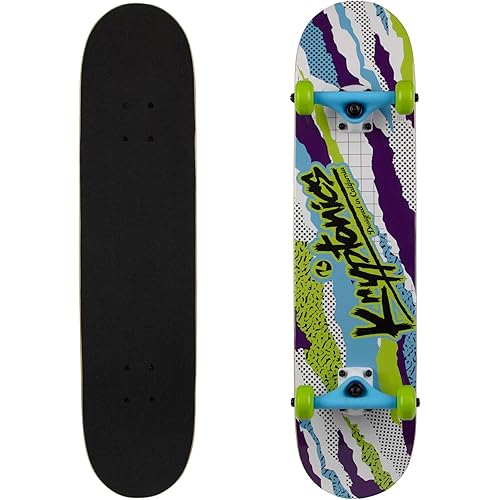 Kryptonics Skateboard with Durable Construction, Stable and Durable Wood Deck for Commuting, Smooth Polyurethane Wheels, Perfect for Beginners, All Skill Levels, Kids and Teens, and Skilled Riders