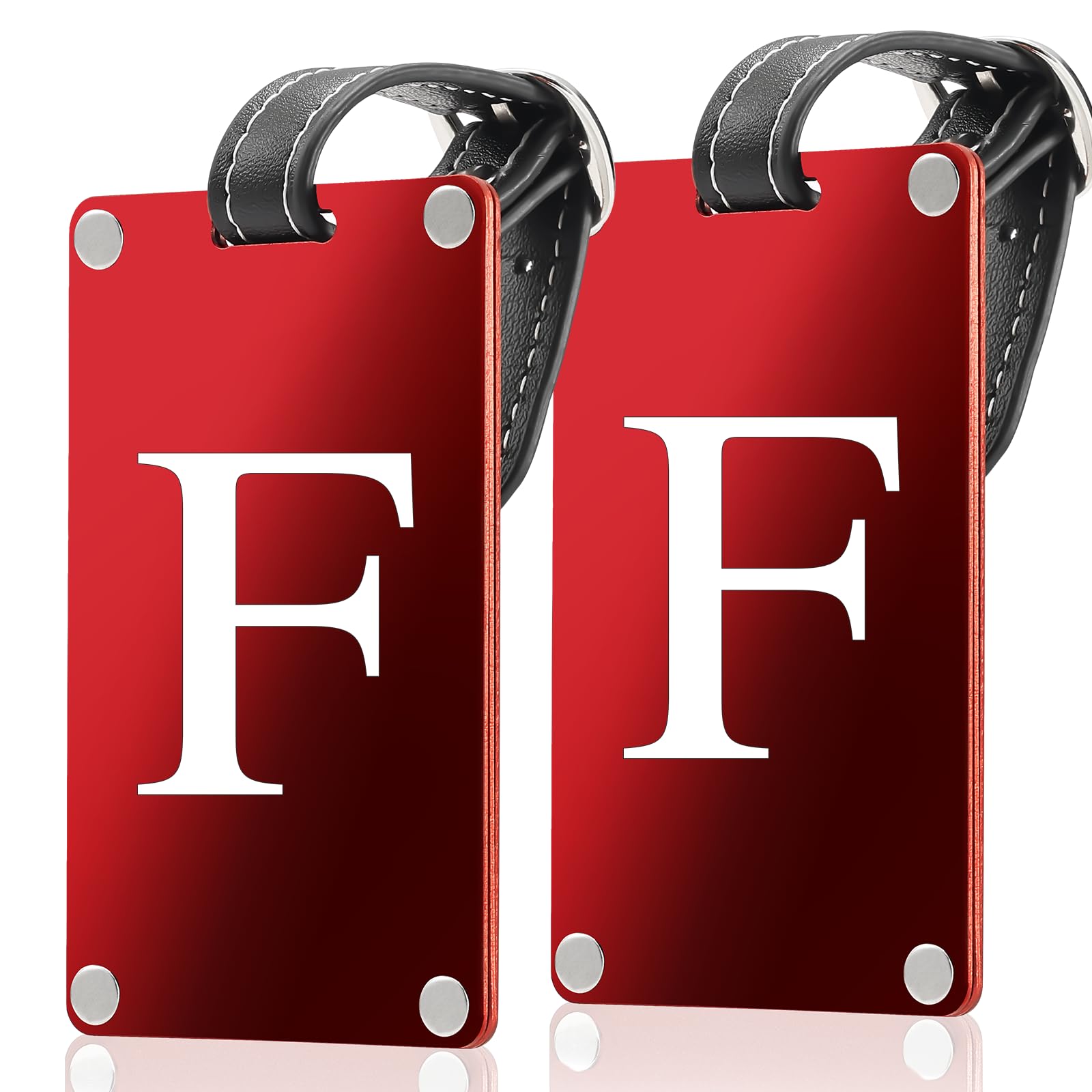 Premium 3-Layer Aluminum Luggage Tags by Fortuna - Easy to Claim, Laser-Engraved, Plastic-Free, and Eco-Friendly Luggage Tag Holders, 2-Pack, Red (F)