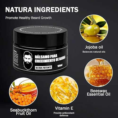 Miniatura 7 de Estimulante de Barba, Bálsamo Para Crecimiento De Barba Ultra Potente, Barba Crema, Bálsamo para el Crecimiento de Barba, Bálsamo para el