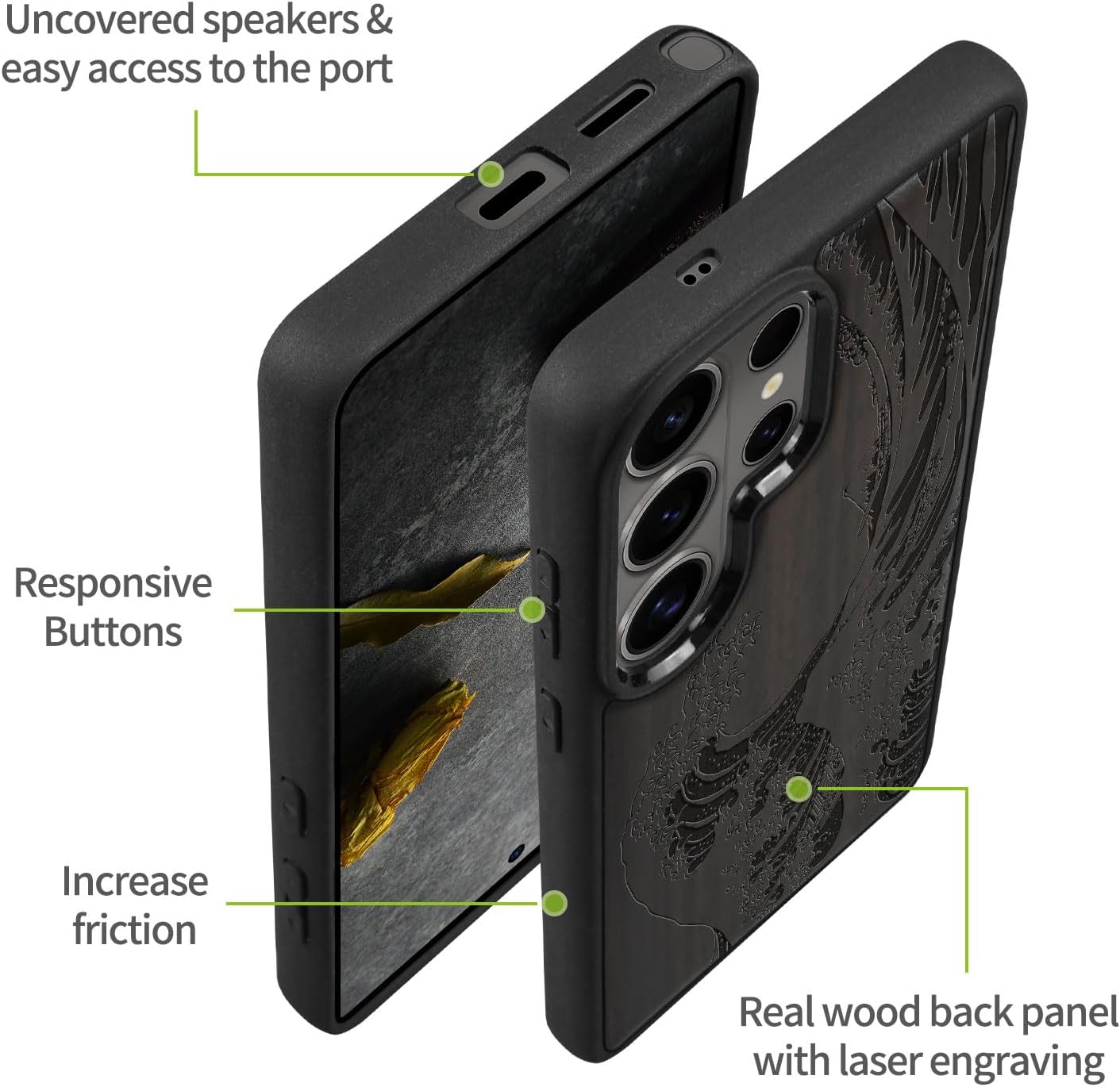 Carveit Magnetic Wooden Case for Samsung Galaxy S26 Ultra Case 2026, TPU Shockproof Cover & Wood Artisan Engraved, Compatible with MagSafe Wireless Chargers (Wave Reimagined) Blackwood