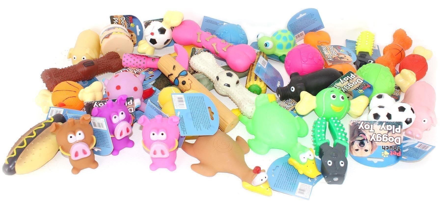 BULK PACK ASSORTED PET DOG SQUEAKY CHEW BALL RUBBER FETCH TOYS[20]