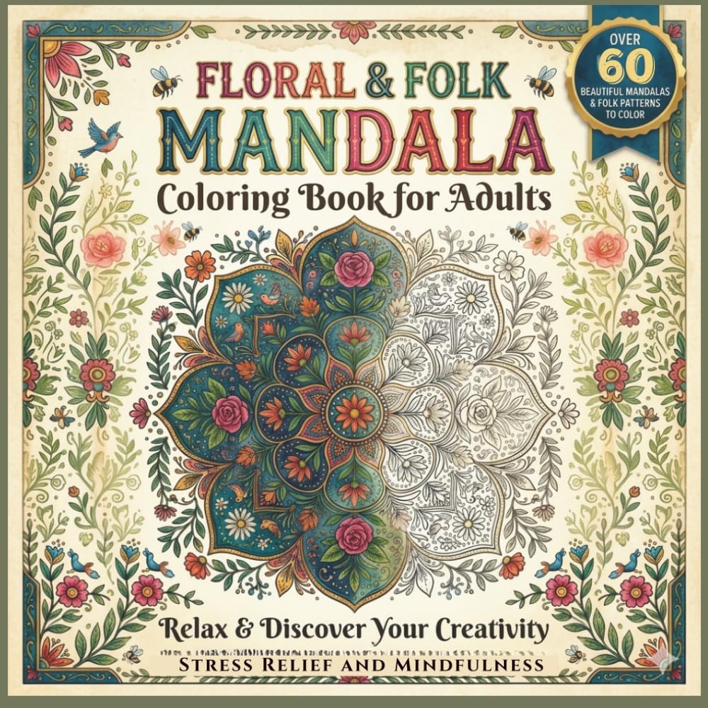 Floral & Folk Mandala Coloring Book for Adults: Relaks & Discover for Creativity | Stress Relief and Mindfulness