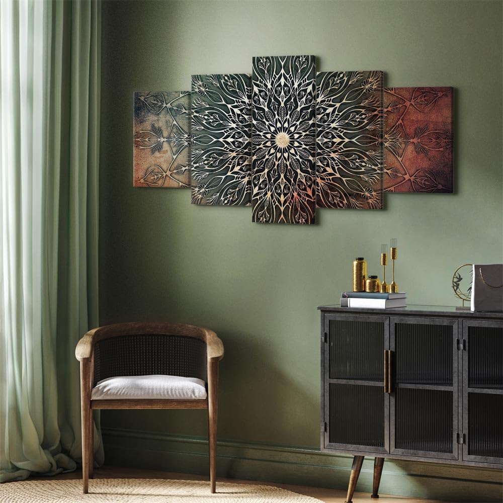 murando Quadro Mandala 225x112 cm 5 pezzi Stampa su tela XXL Immagini moderni Murale Fotografia Grafica Decorazione da parete Orient f-A-0663-b-n