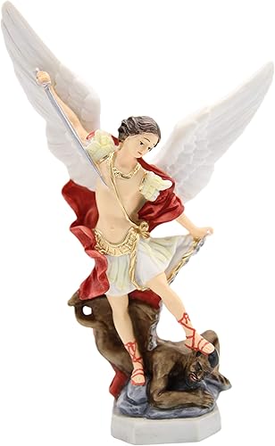 Vittoria Collection Estatua italiana de San Miguel Arcángel de 8 pulgadas, estatua de protección de ángel guardián, hecho en Italia, para interiores
