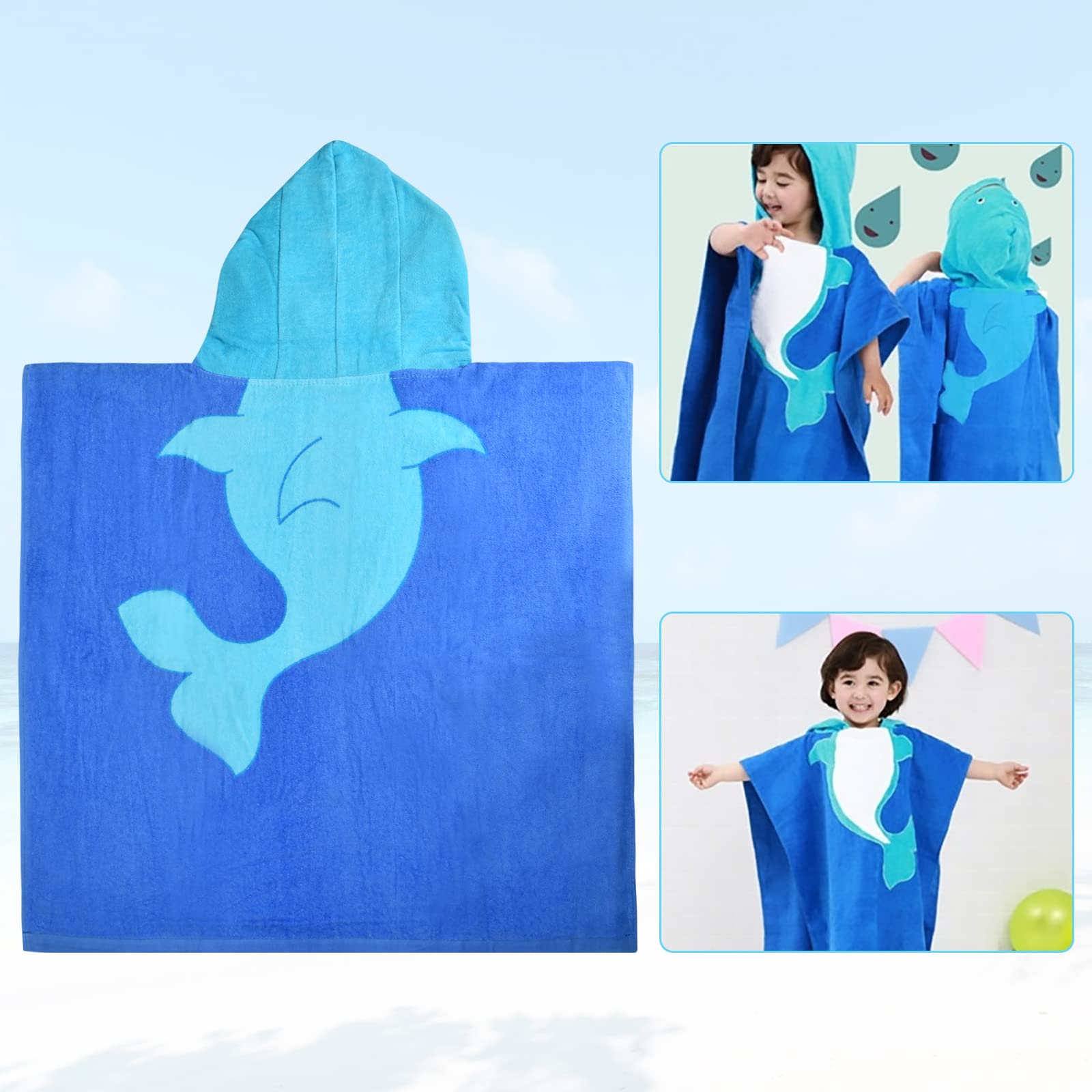 Poncho Da Bagno Bambini 100% Cotone - Asciugamano Con Cappuccio, Morbido E Assorbente - Foto 2