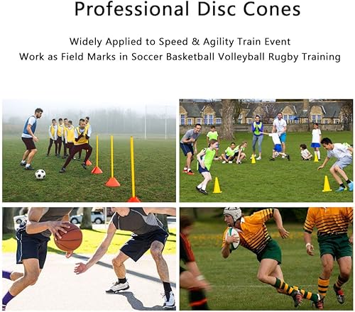 Miniatura 7 de Dilwe Conos deportivos, 10 unidades de conos de entrenamiento planos altamente visibles con bolsa de transporte de malla para fútbol, deportes en